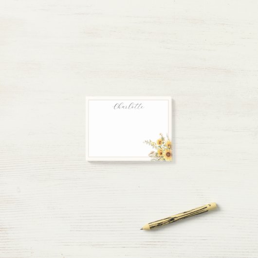 Elegante rustieke Waterverf Zonnebloem Bloemen Post-it® Notes (Op bureau)
