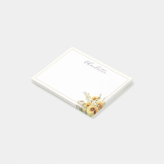 Elegante rustieke Waterverf Zonnebloem Bloemen Post-it® Notes (Schuin)