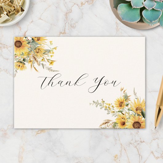 Elegante rustieke Waterverf Zonnebloem Bloemen Vla Bedankkaart
