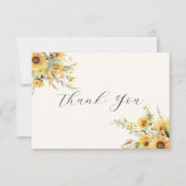 Elegante rustieke Waterverf Zonnebloem Bloemen Vla Bedankkaart (Voorkant)