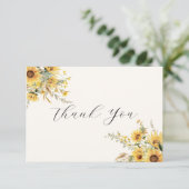Elegante rustieke Waterverf Zonnebloem Bloemen Vla Bedankkaart (Staand voorkant)