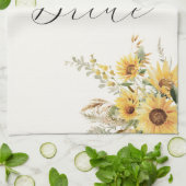 Elegante rustieke Waterverf Zonnebloem Bloemenbrui Theedoek (Gevouwen)