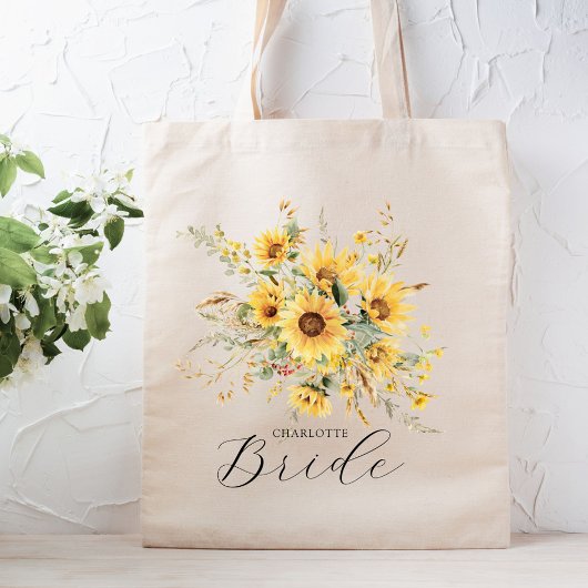 Elegante rustieke Waterverf Zonnebloem Bloemenbrui Tote Bag