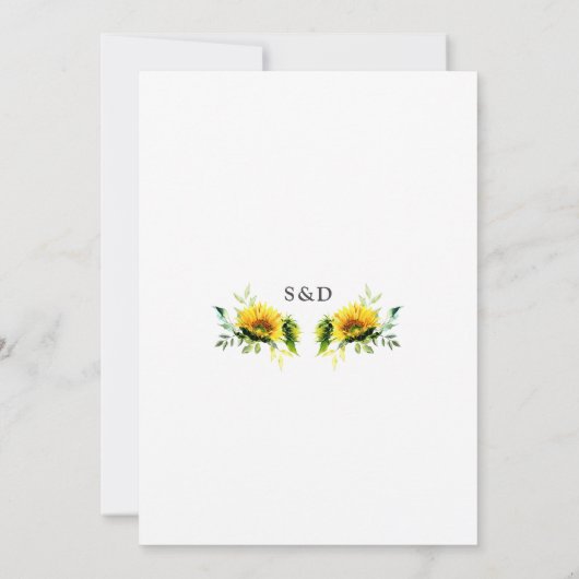 Elegante Rustieke Waterverf Zonnebloemen Bruiloft Kaart (Achterkant)