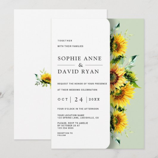Elegante Rustieke Waterverf Zonnebloemen Bruiloft Kaart (Voorkant / Achterkant)