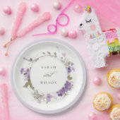 Elegante rustieke weide Lila bloemenkrans bruiloft Papieren Bordje (Feest)