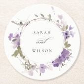 Elegante rustieke weide Lila bloemenkrans bruiloft Ronde Kartonnen Onderzetter (Voorkant)