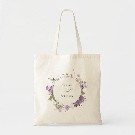 Elegante rustieke weide Lila bloemenkrans bruiloft Tote Bag (Voorkant)
