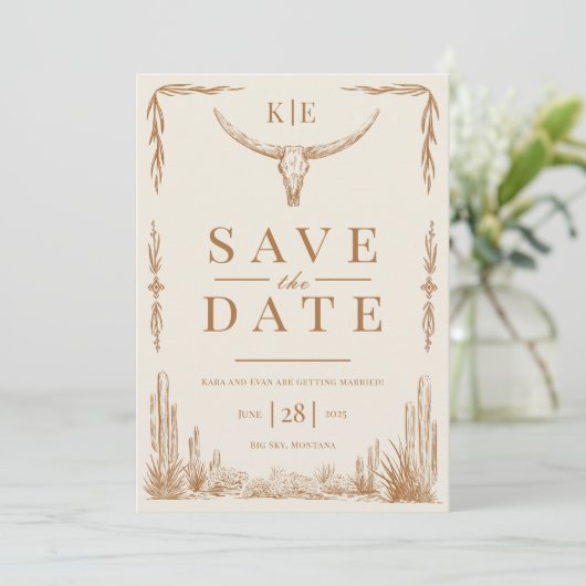 Elegante rustieke Westerne bruiloft Save the Date Kaart (Staand voorkant)