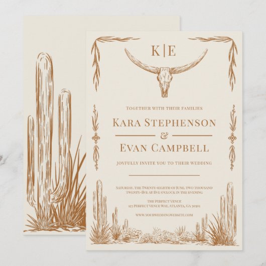 Elegante rustieke Westerne bruiloft uitnodiging (Voorkant / Achterkant)