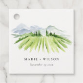 Elegante rustieke wijngaard bergtrouwlocatie bedankjes labels (Voorkant)