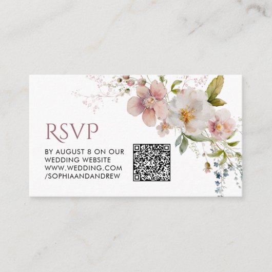 Elegante Rustieke Wildbloemen Bruiloft QR Code RSV Informatiekaartje (Voorkant)