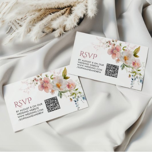 Elegante Rustieke Wildbloemen Bruiloft QR Code RSV Informatiekaartje