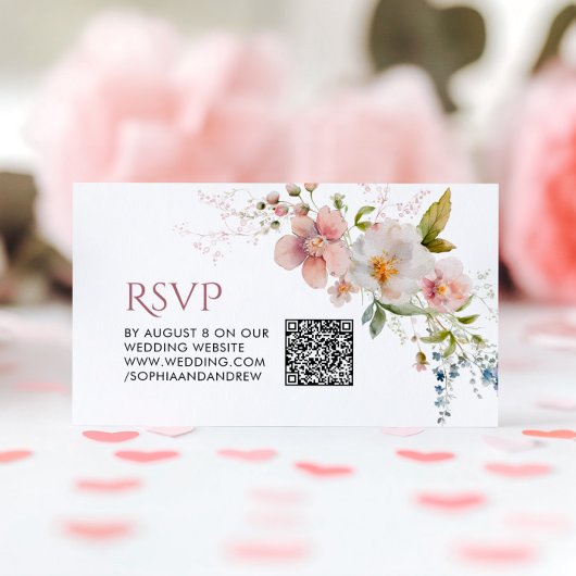 Elegante Rustieke Wildbloemen Bruiloft QR Code RSV Informatiekaartje