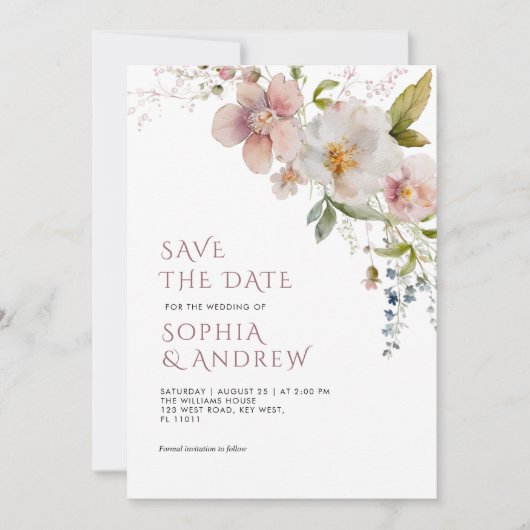 Elegante Rustieke Wildbloemen Bruiloft Save the Da Kaart (Voorkant)