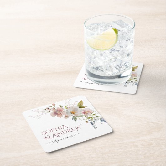 Elegante rustieke wilde bloemen bruiloft kartonnen onderzetters (Insitu)