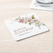 Elegante rustieke wilde bloemen bruiloft kartonnen onderzetters (Schuin)