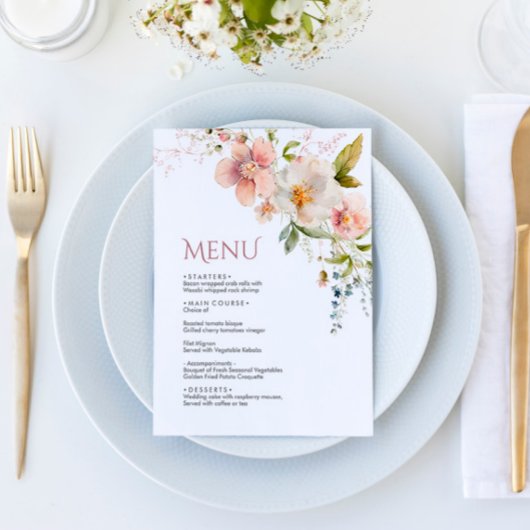 Elegante rustieke wilde bloemen bruiloft Menu