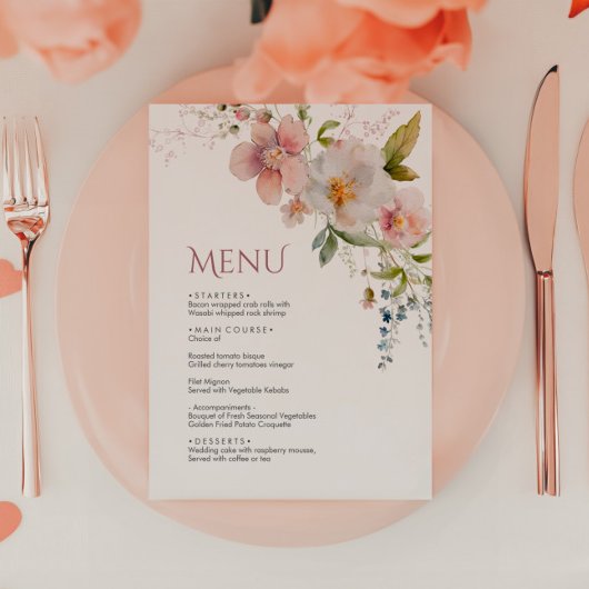 Elegante rustieke wilde bloemen bruiloft Menu
