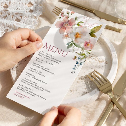 Elegante rustieke wilde bloemen bruiloft Menu