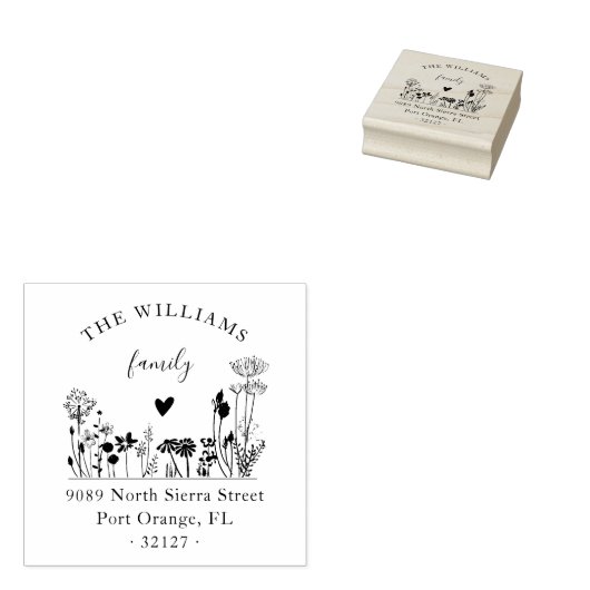 Elegante rustieke wilde bloemen familie terug adre rubberstempel (Gestempeld)