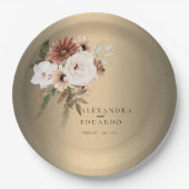 Elegante rustieke wilde bloemen gouden bruiloft papieren bordje (Voorkant)