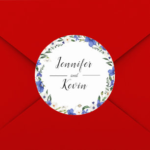 Elegante Rustieke Wilde Bloemen Kleurrijke Trouwda Ronde Sticker