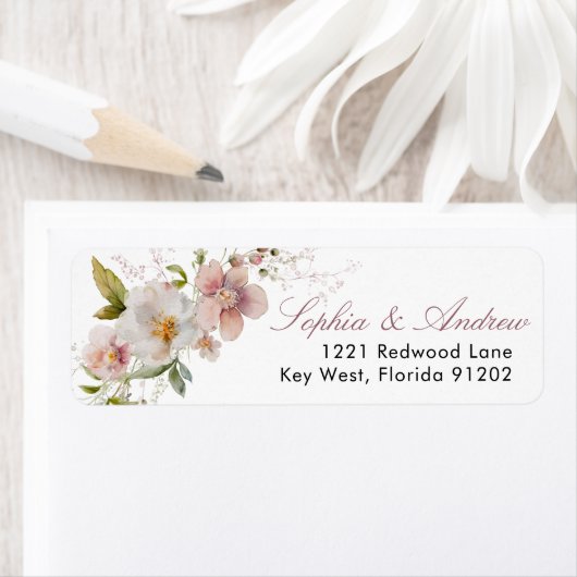 Elegante rustieke wilde bloemen retour adreslabel etiket (Insitu)