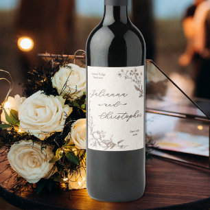 Elegante Rustieke Wilde Bloemen Script Wijn Etiket