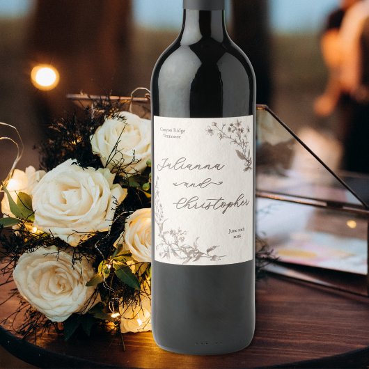 Elegante Rustieke Wilde Bloemen Script Wijn Etiket