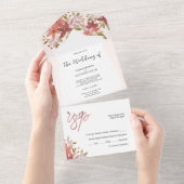 Elegante rustieke wilde bloemen Terracotta Blush All In One Uitnodiging (Afscheurbaar)