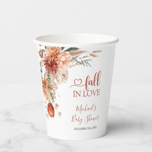 Elegante Rustieke Wildflower Herfst in Liefde Baby Papieren Bekers (Achterkant)