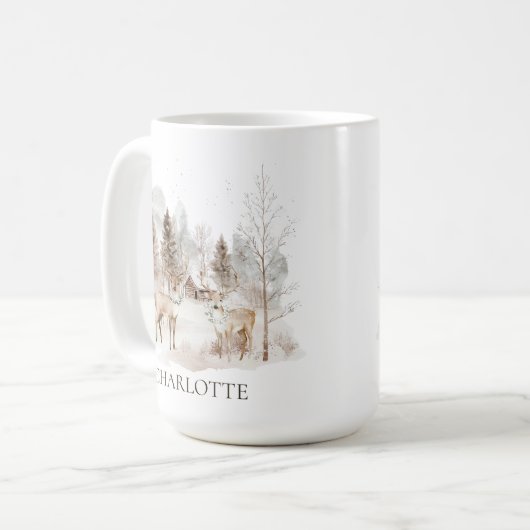 Elegante Rustieke Winter Bos Herten Koffiemok (Voorkant links)
