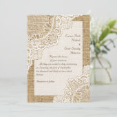 Elegante rustieke witte hoekkant op jute bruiloft kaart (Staand voorkant)