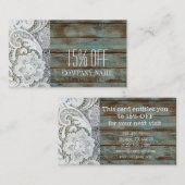 Elegante rustieke witte kant blauwe schuur hout ko kortingskaartje (Voorkant / Achterkant)