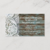 Elegante rustieke witte kant blauwe schuur hout ko kortingskaartje (Achterkant)