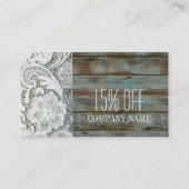 Elegante rustieke witte kant blauwe schuur hout ko kortingskaartje (Voorkant)