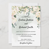 Elegante rustieke witte rozen bloemengroen bruilof kaart (Voorkant)