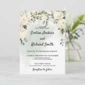 Elegante rustieke witte rozen bloemengroen bruilof kaart (Staand voorkant)