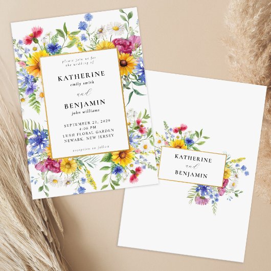 Elegante rustieke zomer bloemenbruiloft kaart
