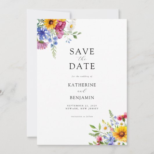 Elegante rustieke zomer bloemenbruiloft save the date (Voorkant)