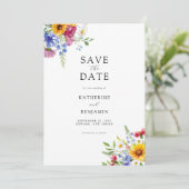 Elegante rustieke zomer bloemenbruiloft save the date (Staand voorkant)