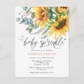 Elegante rustieke zonnebloem Baby shower Sprinkle Uitnodiging Briefkaart (Voorkant)