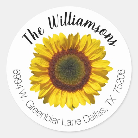 Elegante rustieke zonnebloem bloemen retouradres ronde sticker (Voorkant)