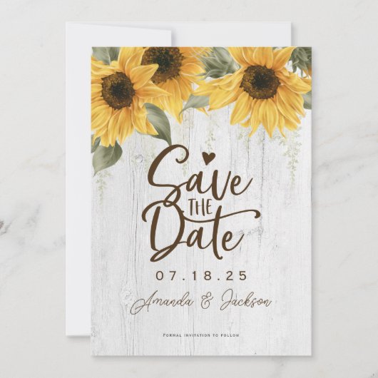 Elegante rustieke zonnebloem bruiloft save the date (Voorkant)