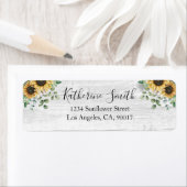 Elegante rustieke zonnebloem eucalyptus retouradre etiket (Insitu)