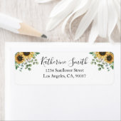 Elegante rustieke zonnebloem eucalyptus retouradre etiket (Insitu)