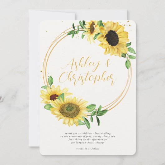 Elegante rustieke zonnebloem foto bruiloft kaart (Voorkant)