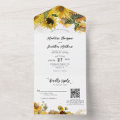 Elegante Rustieke Zonnebloem Goud QR Code Bruiloft All In One Uitnodiging (Binnen)