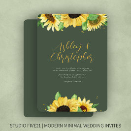 Elegante rustieke zonnebloem groene bruiloft uitno kaart